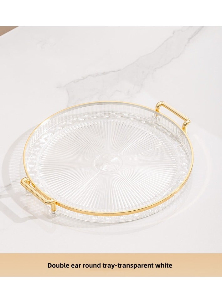 Double-eared round tray acrylic food fruit tray suitable for restaurants, kitchens, bathrooms, storage non-slip trays - transparent white  - Image 1