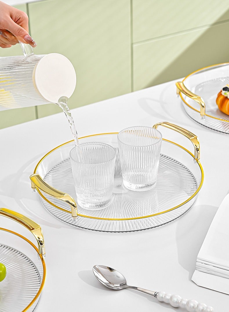 Double-eared round tray acrylic food fruit tray suitable for restaurants, kitchens, bathrooms, storage non-slip trays - transparent white  - Image 2