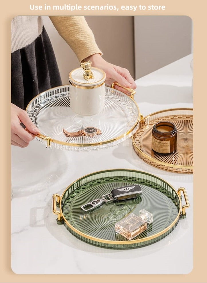 Double-eared round tray acrylic food fruit tray suitable for restaurants, kitchens, bathrooms, storage non-slip trays - transparent white  - Image 3