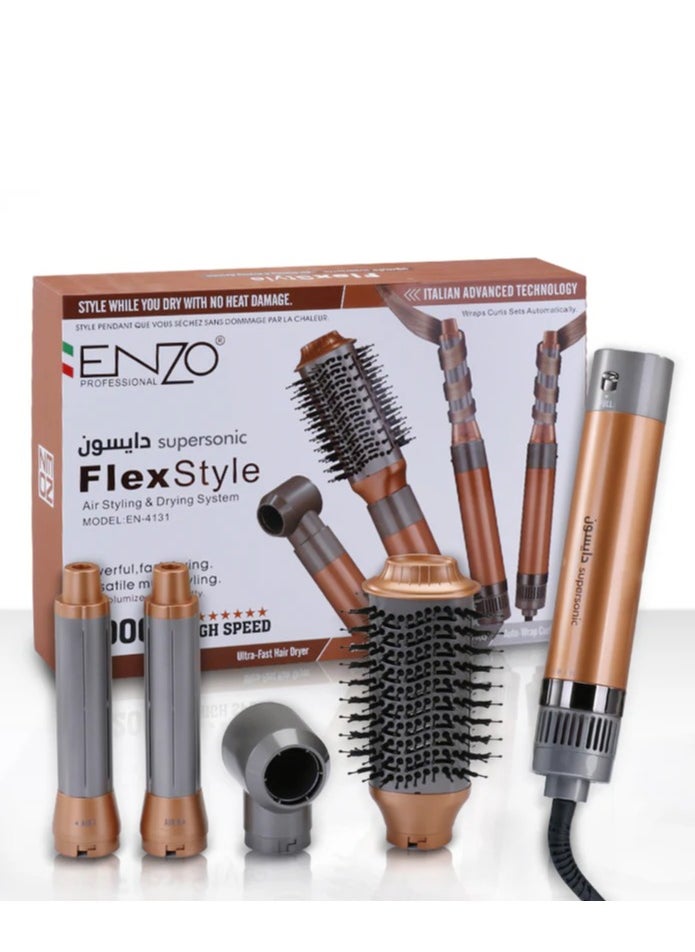 ENZO Professional **ENZO EN-4131 4-in-1 Professional Hair Styler – High-Speed Ionic Air Wrap Curler, 20000 RPM Ultra-Fast Hair Dryer, Adjustable Heat & Speed, Cool Shot, and Volumizing Oval Brush – Salon & Home Use – Intl Version**  - Image 1