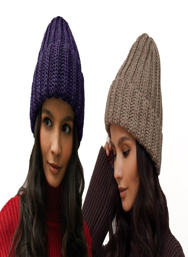 CLOTHERA قبعة صوفية سميكة من كلوثيرا (بني وأرجواني) - Image 1