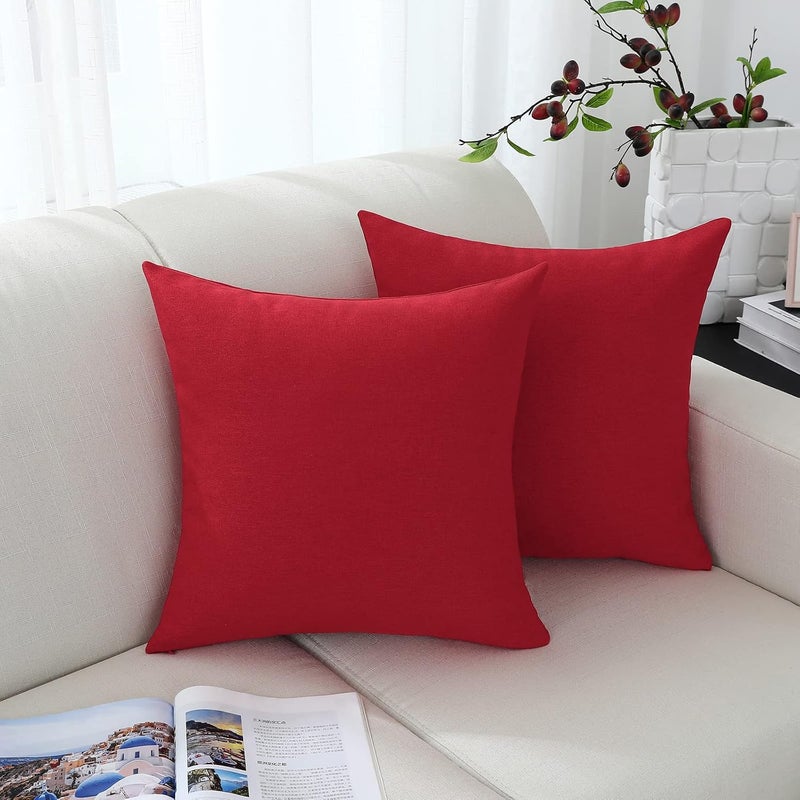 Jeneoo Decorative Christmas Red Throw Pillow Covers Rustic Farmhouse Square Linen Soft Comfy Solid Cushion Couch Cases for Sofa Living Room (Set of 2, 18 x 18 Inches) - Image 3
