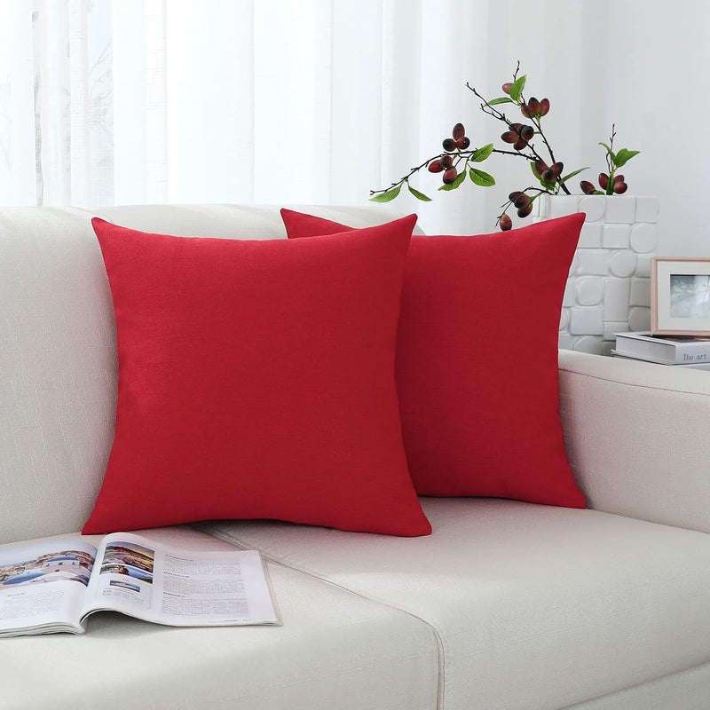 Jeneoo Decorative Christmas Red Throw Pillow Covers Rustic Farmhouse Square Linen Soft Comfy Solid Cushion Couch Cases for Sofa Living Room (Set of 2, 18 x 18 Inches) - Image 2