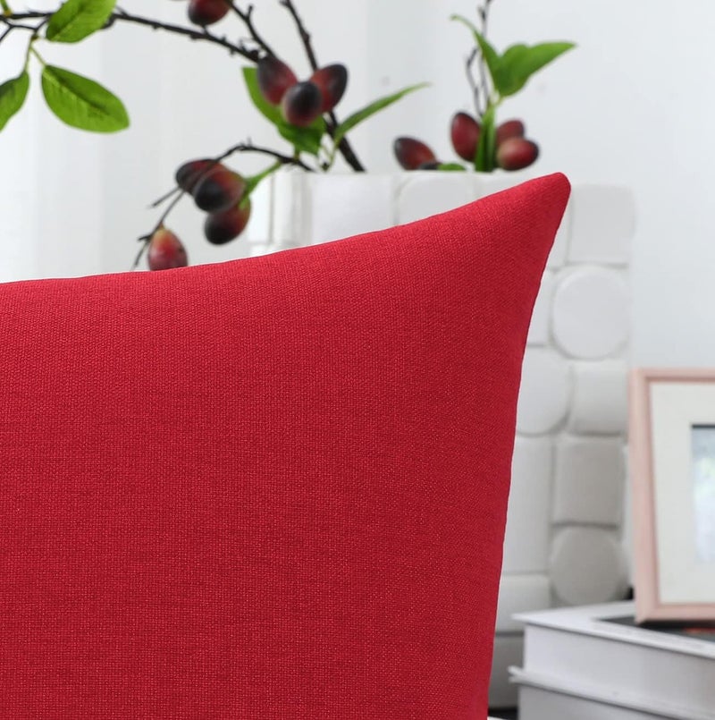 Jeneoo Decorative Christmas Red Throw Pillow Covers Rustic Farmhouse Square Linen Soft Comfy Solid Cushion Couch Cases for Sofa Living Room (Set of 2, 18 x 18 Inches) - Image 5