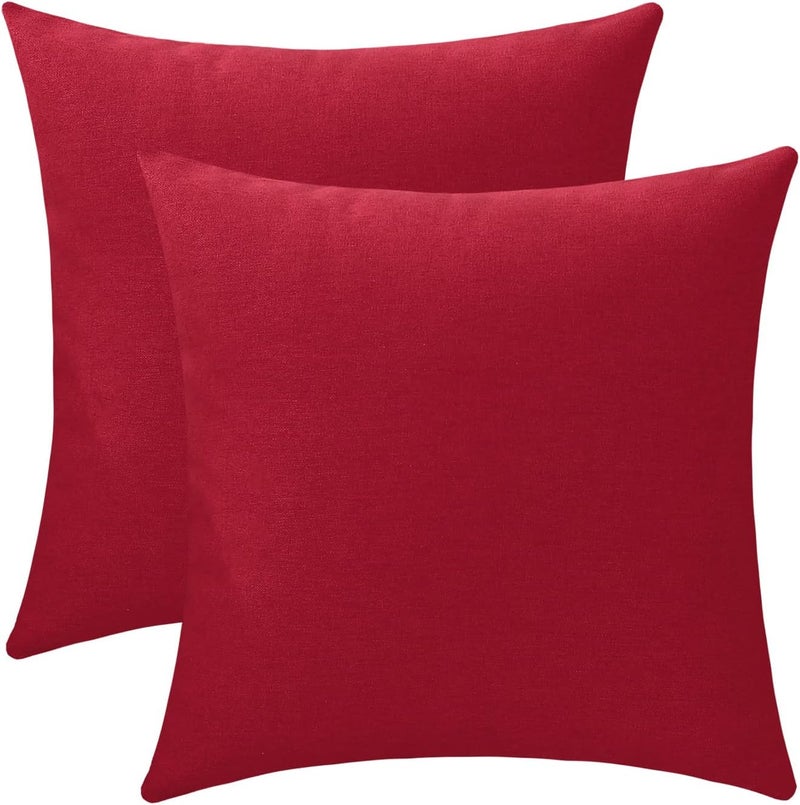 Jeneoo Decorative Christmas Red Throw Pillow Covers Rustic Farmhouse Square Linen Soft Comfy Solid Cushion Couch Cases for Sofa Living Room (Set of 2, 18 x 18 Inches) - Image 1