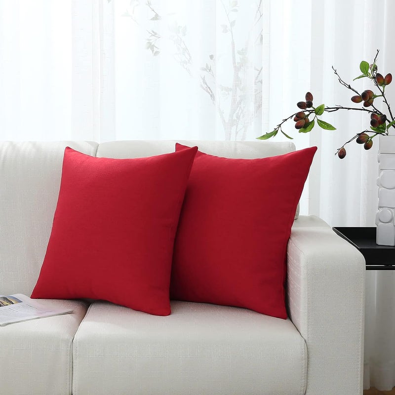 Jeneoo Decorative Christmas Red Throw Pillow Covers Rustic Farmhouse Square Linen Soft Comfy Solid Cushion Couch Cases for Sofa Living Room (Set of 2, 18 x 18 Inches) - Image 4