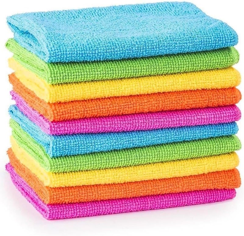 Lukadah Microfiber Cleaning Cloths 12 Pack – Multicolor, Ultra Soft, Lint-Free, Streak Free, Scratch Free Towels for Car Detailing, Kitchen, Glass, Windows, Electronics – Reusable & Washable Rags - Image 1