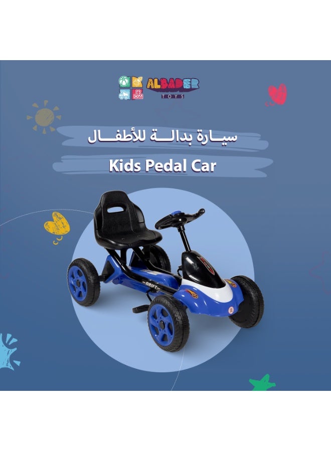 البدر سيارة للأطفال تعمل بالدواسات بمقعد كبير ومسند ظهر مريح، سيارة ركوب للأطفال بعجلة قيادة، 4 عجلات مستقرة، هيكل معدني متين، لعبة قيادة داخلية وخارجية للبنين والبنات من 3 إلى 8 سنوات - Image 2