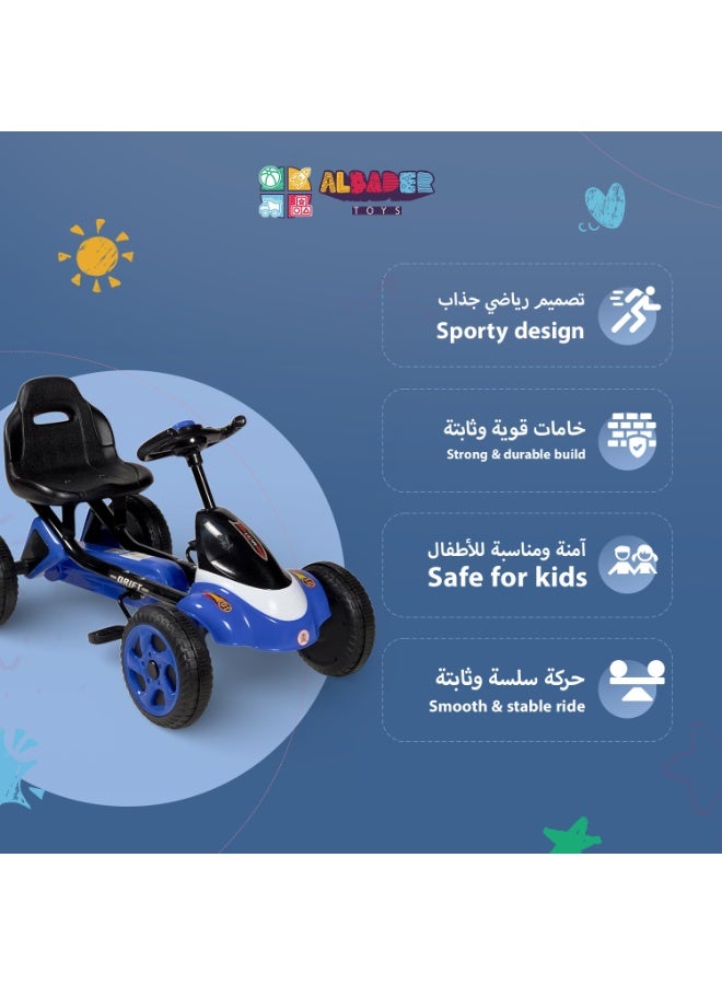 البدر سيارة للأطفال تعمل بالدواسات بمقعد كبير ومسند ظهر مريح، سيارة ركوب للأطفال بعجلة قيادة، 4 عجلات مستقرة، هيكل معدني متين، لعبة قيادة داخلية وخارجية للبنين والبنات من 3 إلى 8 سنوات - Image 3