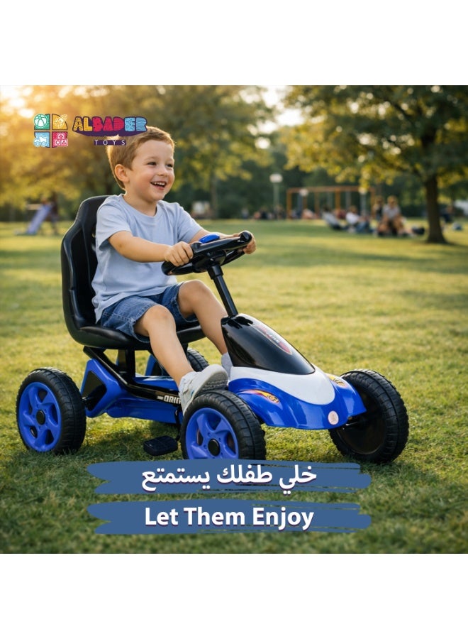 البدر سيارة للأطفال تعمل بالدواسات بمقعد كبير ومسند ظهر مريح، سيارة ركوب للأطفال بعجلة قيادة، 4 عجلات مستقرة، هيكل معدني متين، لعبة قيادة داخلية وخارجية للبنين والبنات من 3 إلى 8 سنوات - Image 5