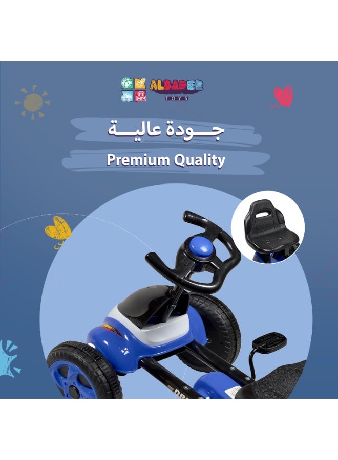 البدر سيارة للأطفال تعمل بالدواسات بمقعد كبير ومسند ظهر مريح، سيارة ركوب للأطفال بعجلة قيادة، 4 عجلات مستقرة، هيكل معدني متين، لعبة قيادة داخلية وخارجية للبنين والبنات من 3 إلى 8 سنوات - Image 4