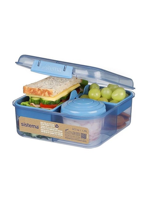 Sistema Bento Box Ocean Bound Plastic, Lunch Box with Yogurt/Fruit Container, 1.25 L Square, BPA-Free Made Using Recycled Plastic, Assorted Colours