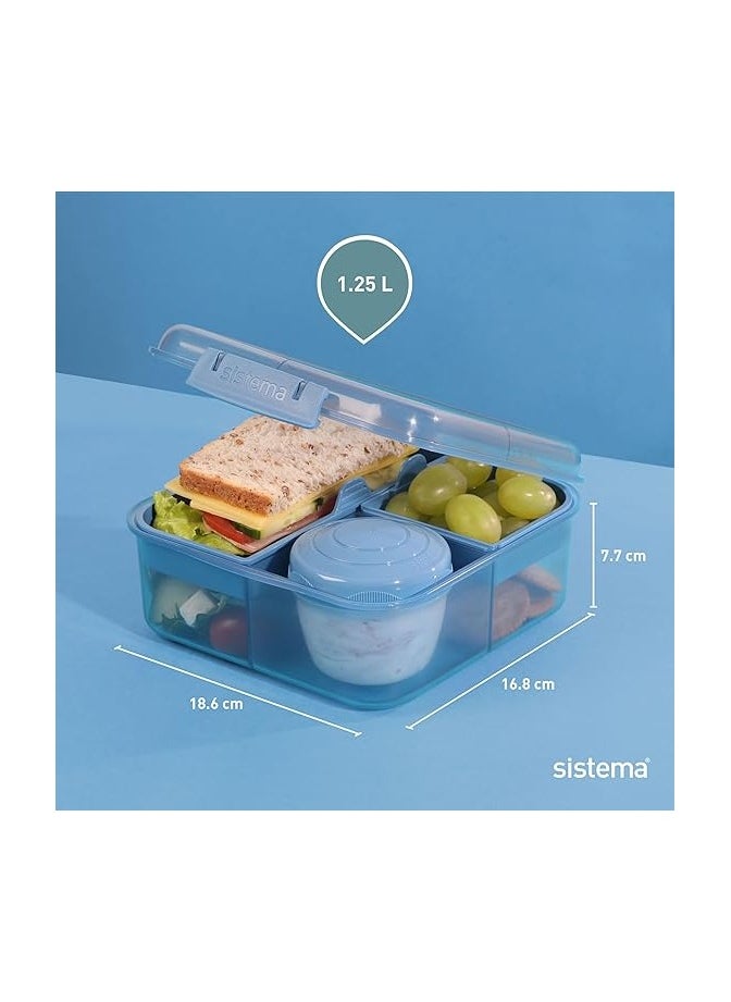 sistema - Sistema Bento Box Ocean Bound Plastic, Lunch Box with Yogurt/Fruit Container, 1.25 L Square, BPA-Free Made Using Recycled Plastic, Assorted Colours - Image 1