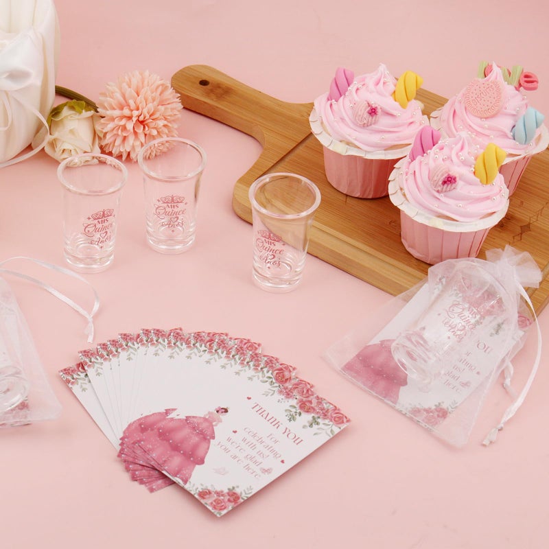 IANFEPH 50 Sets Quinceanera Party Favors for Guests Quinceanera Clear Acrylic Shot Glasses Thank You Cards Organza Bags Mis Quince Anos Sweet 15 Birthday Party Thank You Gifts Supplies - Image 4
