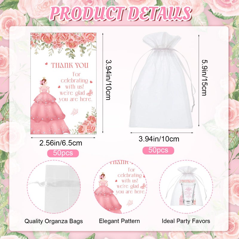 IANFEPH 50 Sets Quinceanera Party Favors for Guests Quinceanera Clear Acrylic Shot Glasses Thank You Cards Organza Bags Mis Quince Anos Sweet 15 Birthday Party Thank You Gifts Supplies - Image 3