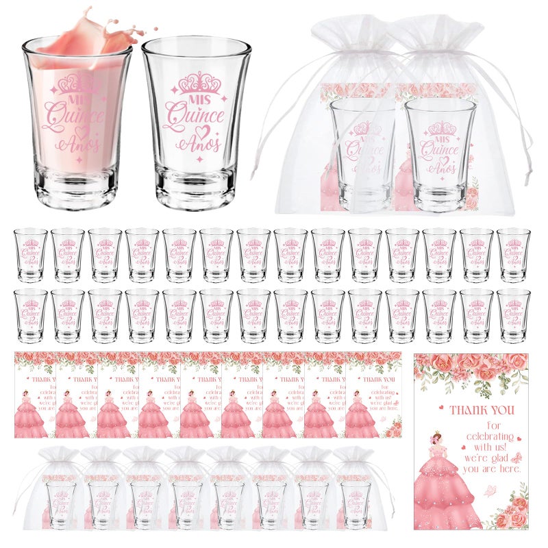 IANFEPH 50 Sets Quinceanera Party Favors for Guests Quinceanera Clear Acrylic Shot Glasses Thank You Cards Organza Bags Mis Quince Anos Sweet 15 Birthday Party Thank You Gifts Supplies - Image 1