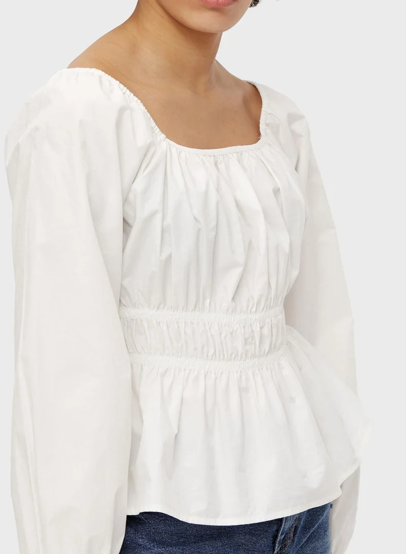 PIECES Shirred Peplum Top