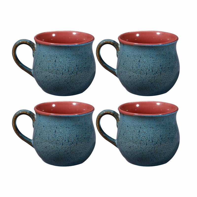 Caffeine Ceramic Handmade Blue & Maroon Crackle Tea Cup (Set of 4) - Image 1