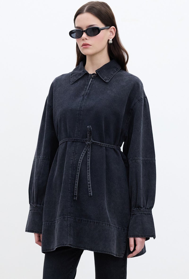 Manuka Wide Cuff Denim Shirt Black  - Image 2