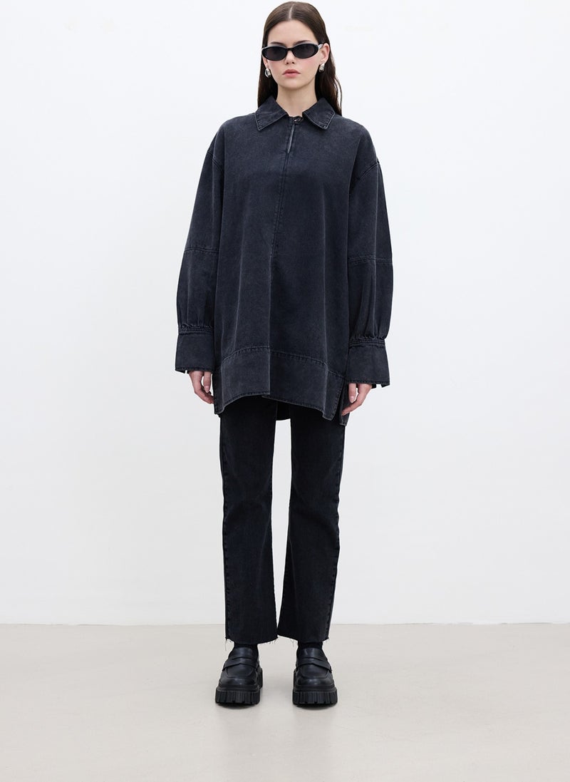 Manuka Wide Cuff Denim Shirt Black  - Image 3