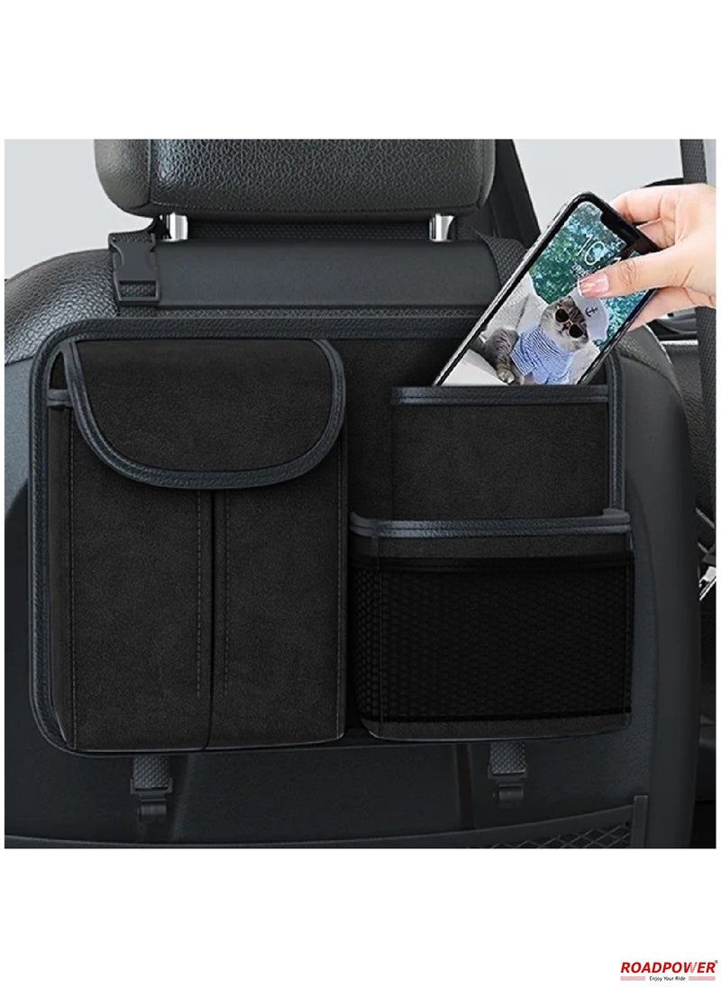 RoadPower Car Seat Back Organizer Large Capacity  Storage Bag With Hook Suede Car Tissue Box  - Image 5