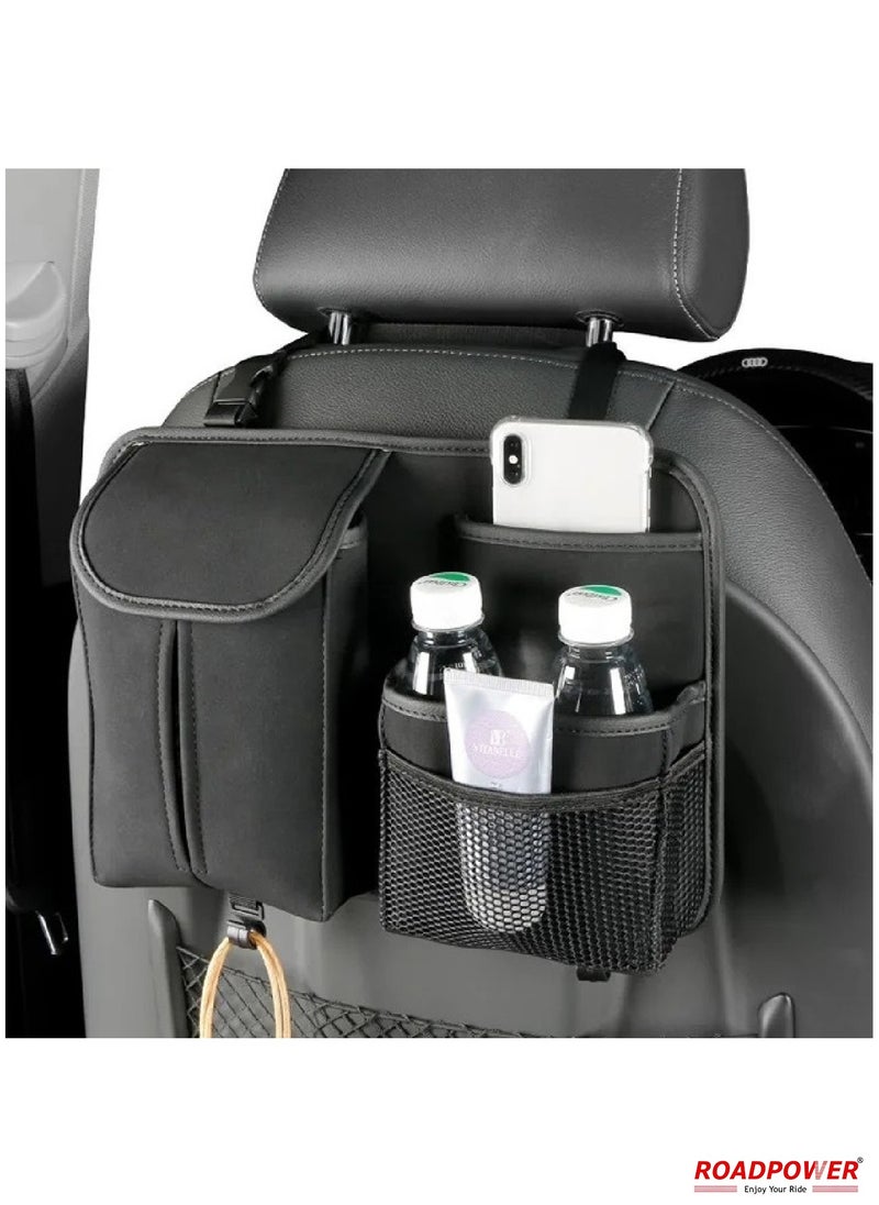 RoadPower Car Seat Back Organizer Large Capacity  Storage Bag With Hook Suede Car Tissue Box  - Image 4