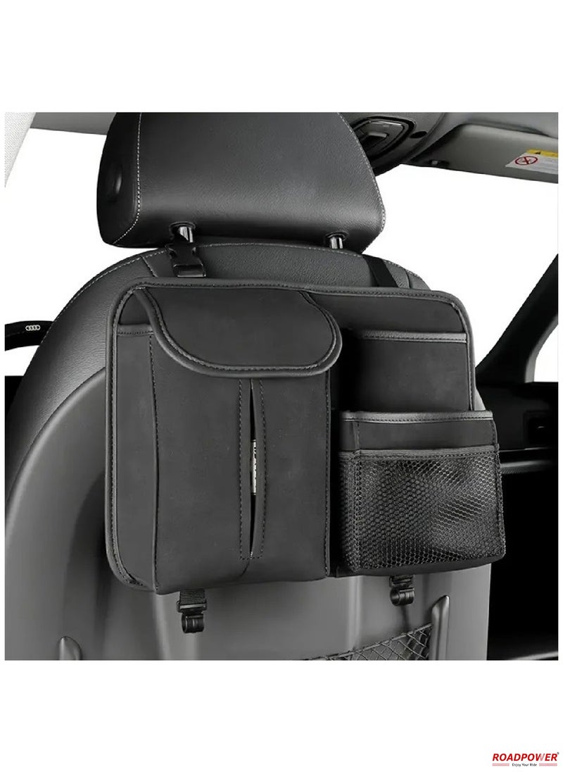 RoadPower Car Seat Back Organizer Large Capacity  Storage Bag With Hook Suede Car Tissue Box  - Image 3