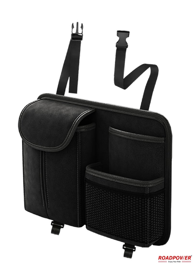 RoadPower Car Seat Back Organizer Large Capacity  Storage Bag With Hook Suede Car Tissue Box  - Image 2