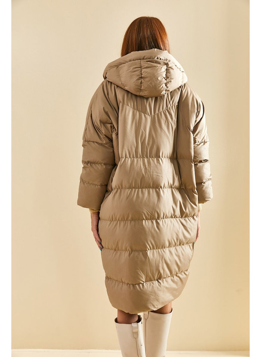 Lithe Bat Sleeve Hooded Long Inflatable Coat  - Image 2