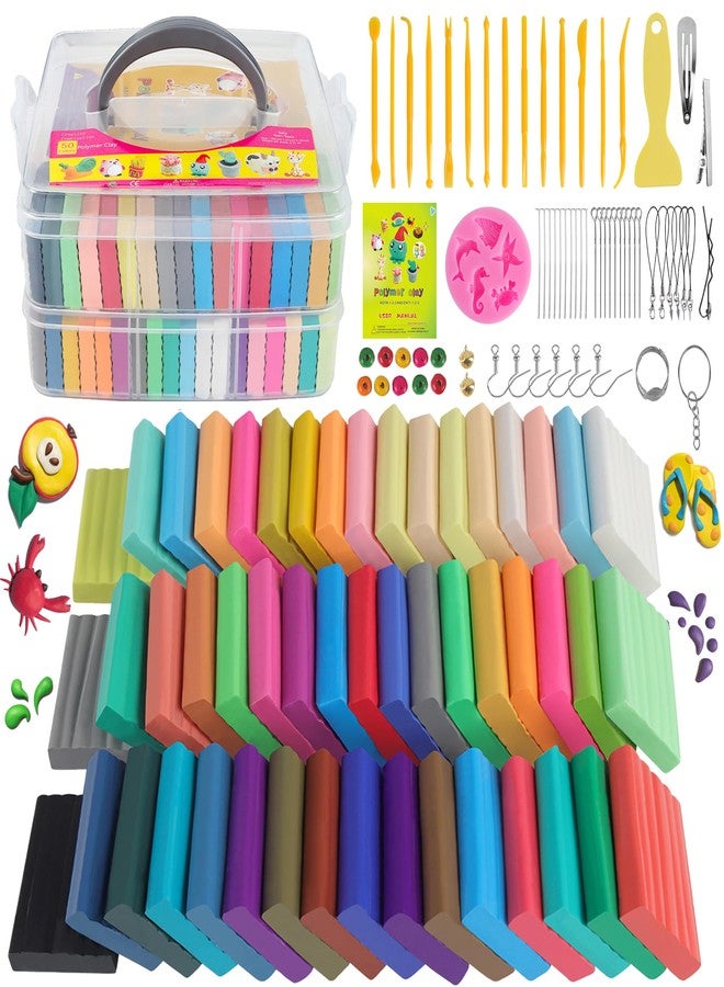 CyAJM Polymer Clay Starter kit, Oven Baked Model Clay, Safe and Non-Toxic DIY Modeling Clay, Sculpting Clay Tools and Accessories,Ideal Gift for Children, Adults and Artists (50 Color) - Image 1