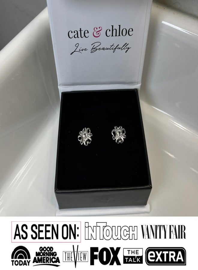 كايت آند كلوي أقراط ألكسيس من كيت آند كلوي، مطلية بالذهب الأبيض عيار 18 قيراطًا، مرصعة بكريستالات ألماس صناعية، مجوهرات مضادة للحساسية، هدية مثالية لها في عيد الميلاد أو ذكرى الزواج. - Image 2