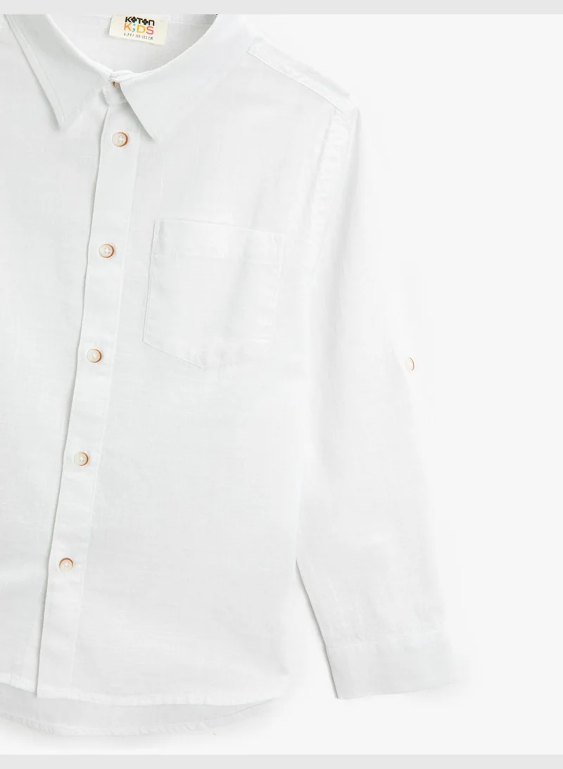 KOTON Long Sleeve Basic Shirt One Pocket Detail Cotton