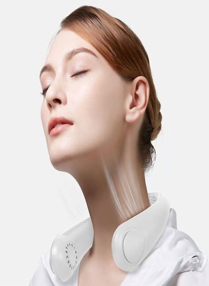 Dream Zone Mini Cooling Fan USB Rechargeable Leafless Portable Folding Sports Hanging Neck Fan White - Image 2