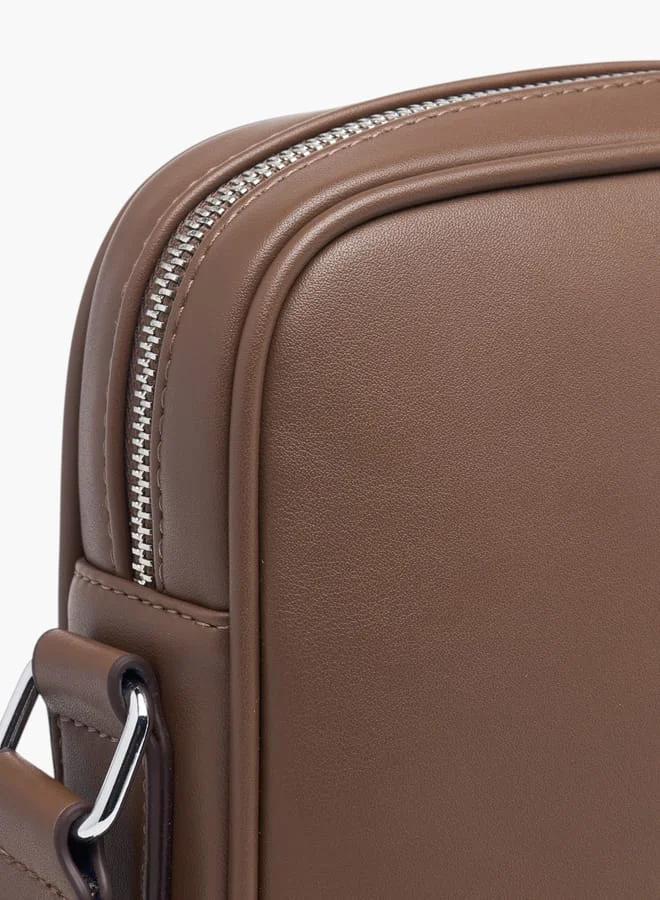 دوتشيني Men's Panelled Crossbody Bag with Zip Closure and Adjustable Strap