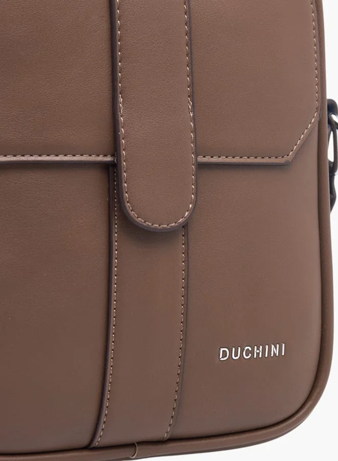 دوتشيني Men's Panelled Crossbody Bag with Zip Closure and Adjustable Strap