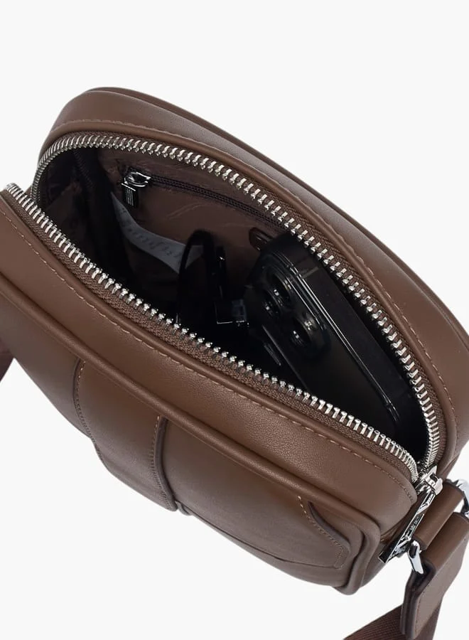 دوتشيني Men's Panelled Crossbody Bag with Zip Closure and Adjustable Strap