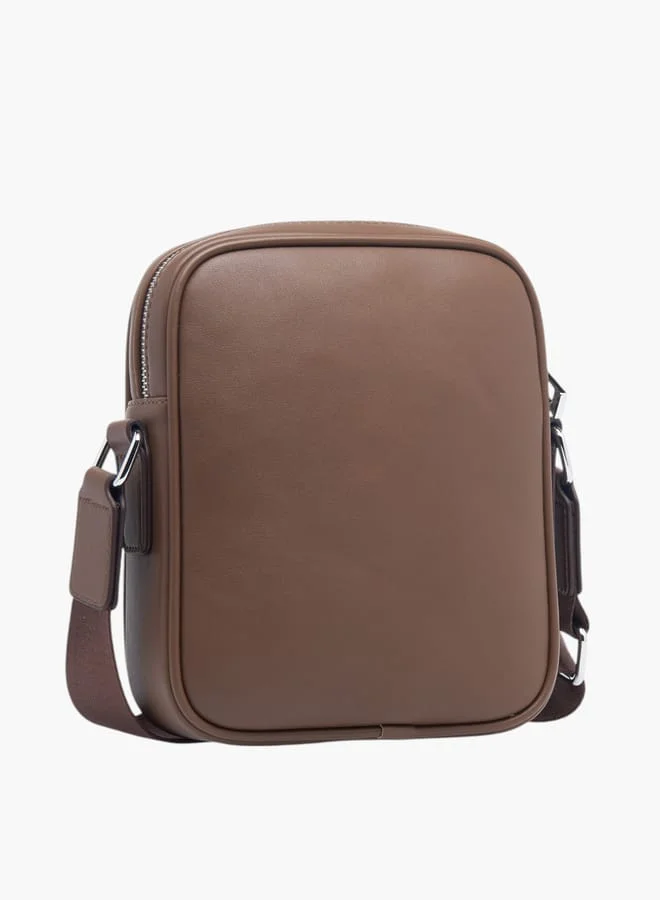 دوتشيني Men's Panelled Crossbody Bag with Zip Closure and Adjustable Strap