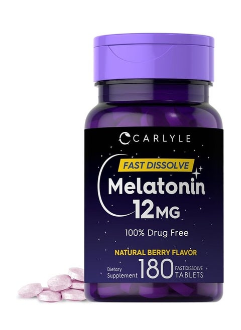 Melatonin 12mg Nighttime sleep aid Natural Berry Flavor 12mg 180 Tablest Fat Dissolve