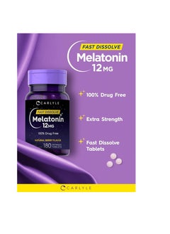 CARLYLE Melatonin 12mg Nighttime sleep aid Natural Berry Flavor 12mg 180 Tablest Fat Dissolve  - Image 2