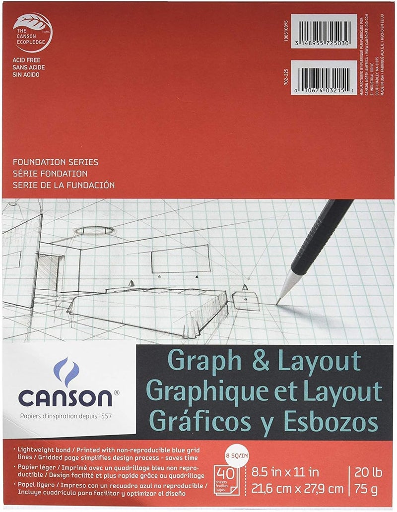 Artist Series Graph and Layout Paper, 8 by 8 Blue Grid, Foldover Pad, 8.5x11 inches, 40 Sheets (20lb/75g) - Artist Paper for Adults and Students - Colored Pencil, Marker, Ink, Pen
