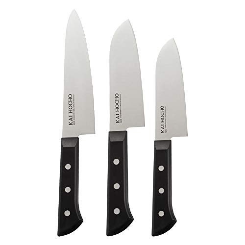 Kai Gift Box Premium Chef Hocho & Santoku Knife Set - 18.7 cm, 17.2 cm & 14.2 cm Blades, Black Stainless Steel (Pack of 3) - Image 1