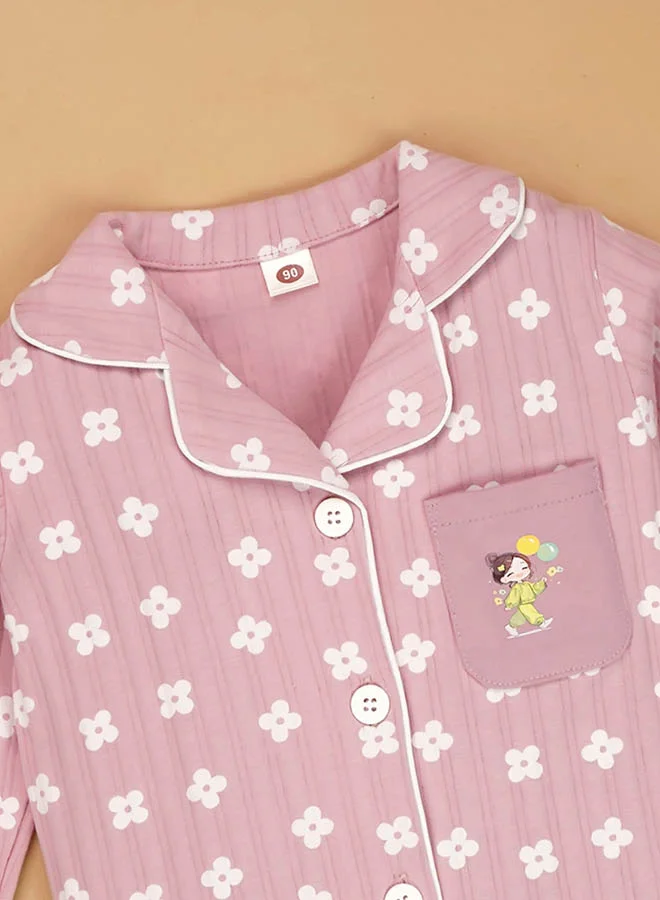 ليتل سربرايز بوكس Little Surprise Box,Pink Flowers print soft Cotton Kids Nightsuit-1-2 Y