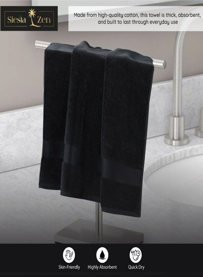 Siesta Zen Premium 100% Egyptian Cotton Bath Towel 70x140cm, Super Soft & Absorbent Towels, 600 GSM, Luxury Spa Hotel Quality, Quick Dry, Fade Resistant (Black, 70x140cm (Pack of 2))  - Image 3
