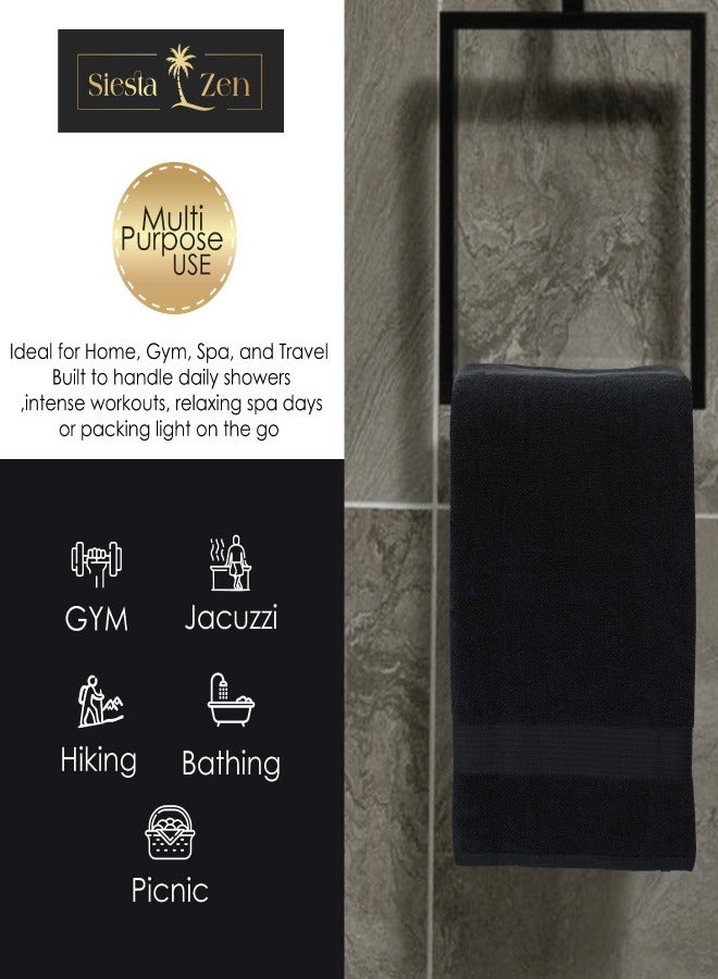 Siesta Zen Premium 100% Egyptian Cotton Bath Towel 70x140cm, Super Soft & Absorbent Towels, 600 GSM, Luxury Spa Hotel Quality, Quick Dry, Fade Resistant (Black, 70x140cm (Pack of 2))  - Image 4