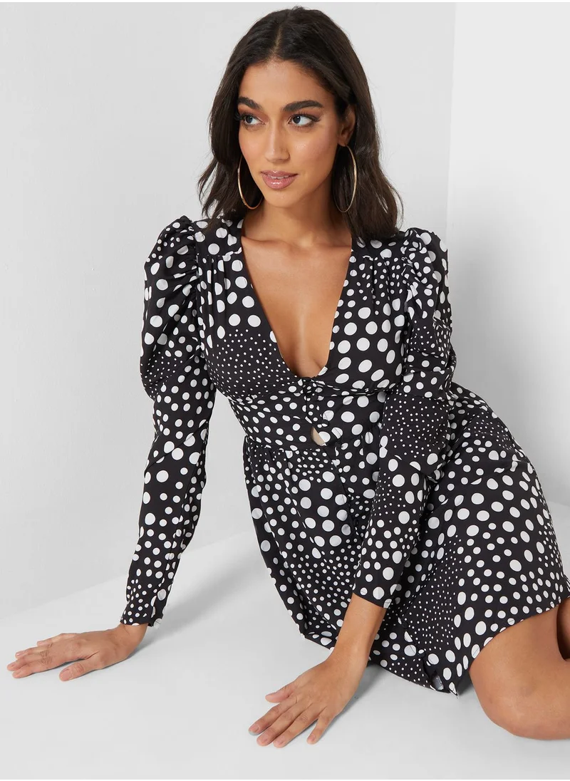 NASTY GAL Puff Sleeve Printed Dress