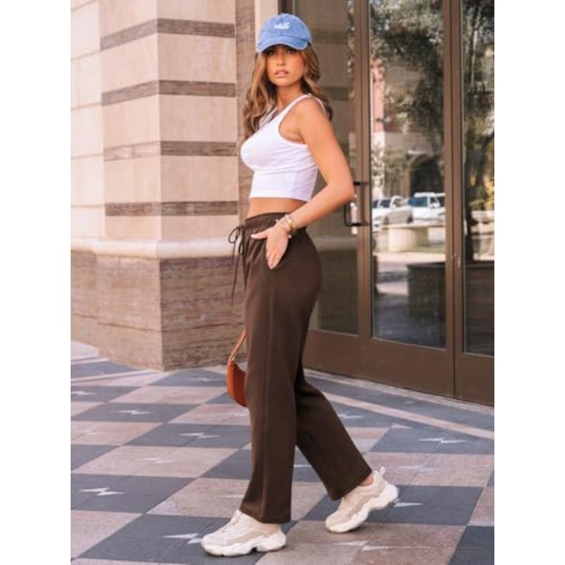AUTOMET المرأة واسعة الساق Sweatpants الصوف مبطن فضفاض مستقيم الساق بنطلون طويل وواسع الخريف ملابس رياضية ركض مع جيوب - Image 3