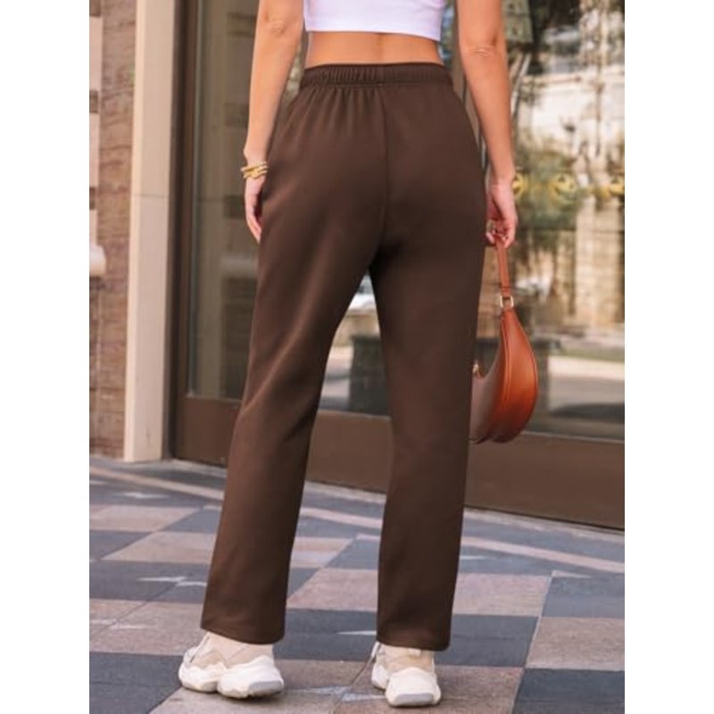 AUTOMET المرأة واسعة الساق Sweatpants الصوف مبطن فضفاض مستقيم الساق بنطلون طويل وواسع الخريف ملابس رياضية ركض مع جيوب - Image 4