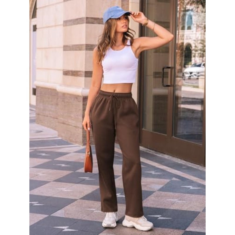 AUTOMET المرأة واسعة الساق Sweatpants الصوف مبطن فضفاض مستقيم الساق بنطلون طويل وواسع الخريف ملابس رياضية ركض مع جيوب - Image 2