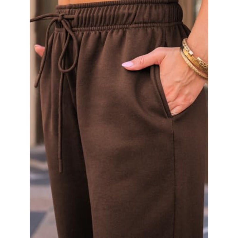 AUTOMET المرأة واسعة الساق Sweatpants الصوف مبطن فضفاض مستقيم الساق بنطلون طويل وواسع الخريف ملابس رياضية ركض مع جيوب - Image 5