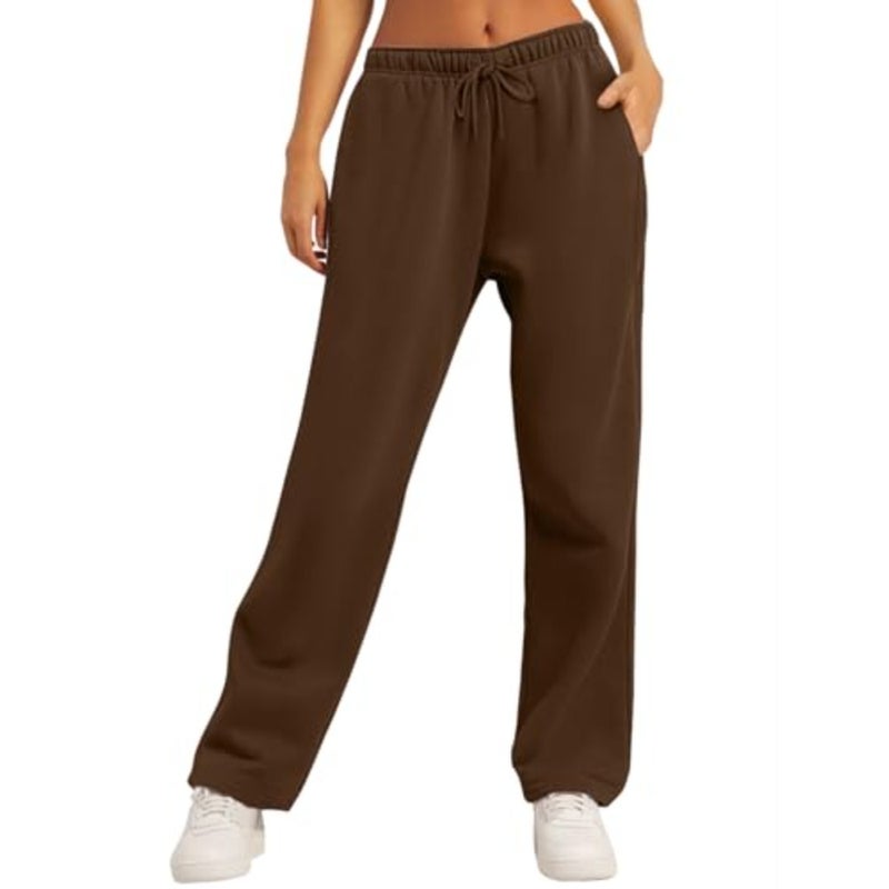 AUTOMET المرأة واسعة الساق Sweatpants الصوف مبطن فضفاض مستقيم الساق بنطلون طويل وواسع الخريف ملابس رياضية ركض مع جيوب - Image 1